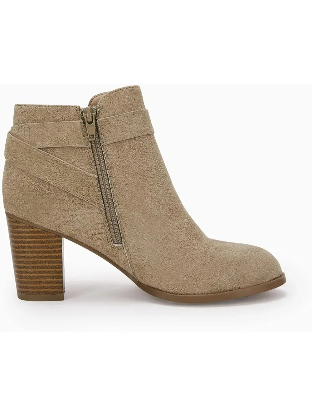 Women's Khaki Tie Knot Closed Toe Stacked Heel Chelsea Pump Ankle Boots